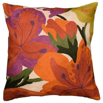 Floral Bloom II Modern Accent Throw Pillow Cover Wool 18x18"