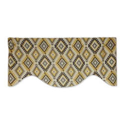 Priority Home and Design - Yellow, Gray and Charcoal Tribal Diamond Ikat Valance - Valances