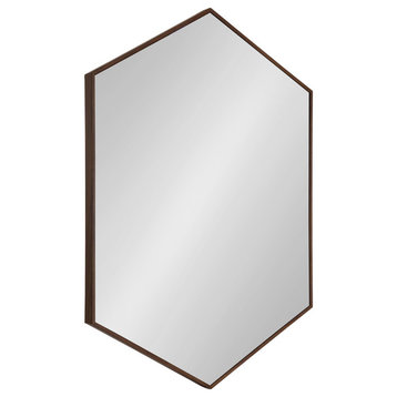 Rhodes Framed Hexagon Wall Mirror, Walnut Brown, 24.75x36.75
