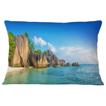 Fantastic Seychelles Seashore Seascape Throw Pillow, 12"x20"