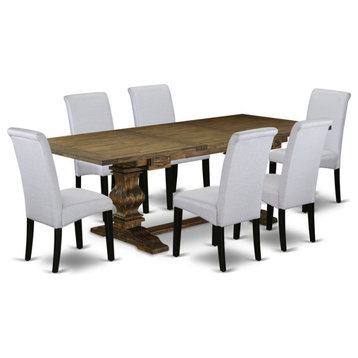 East West Furniture Lassale 7-piece Wood Dining Set in Jacobean Brown/Gray