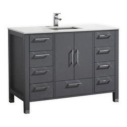 48" Matte Grey Vanity with White Quartz Counter Top - Bathroom Vanities And Sink Consoles