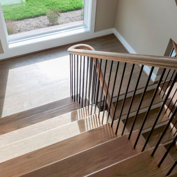 Project #153 | Sophisticated Red Oak Stair with Metal Balusters