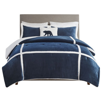 Woolrich Orlen Winter Cabin Plush to Sherpa Comforter Set, Navy Blue