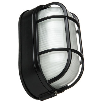 Wall Mount Oval Outdoor Fixture Black Powder Frosted Glass
