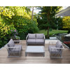 4-Piece Outdoor Patio Aluminum Set, Gray Fabric Cushions/White Glass Top