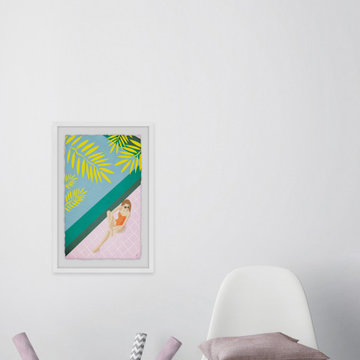 "Blue Water Pink Tiles" Framed Painting Print