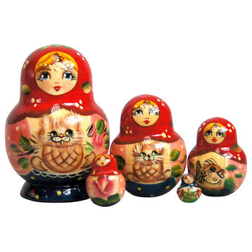 Russian 5 Piece Kitty Nested Doll Set