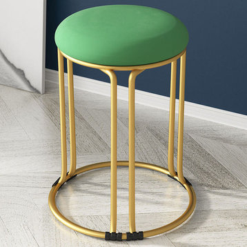 Nordic Suede and Leather Stacked Dining Round Stool, Green, Suede