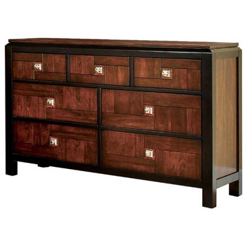7 Drawers Dresser With Two-Tone Design, Acacia and Walnut