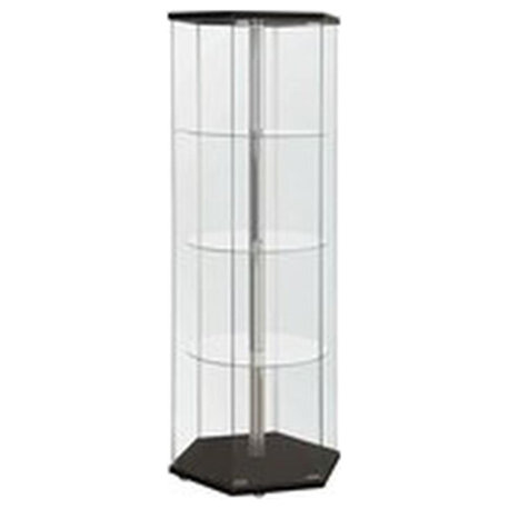 Bowery Hill Hexagonal Contemporary Glass Curio Cabinet in Black