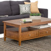 Warm Shaker Solid Wood 48 Inch Wide Rectangle Coffee Table In Light Golden Brown