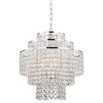4-Light Chrome Modern Glam Chandelier With Tier Cascading Crystals