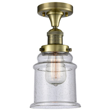 Franklin Restoration Canton 1 Light Semi-Flush Mount, Antique Brass, Seedy Glass