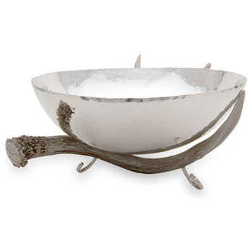 Bowl With Antler Stand, Silver, 12"