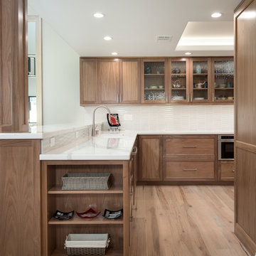 Transitional Open Kitchen with Natural Walnut Cabinetry
