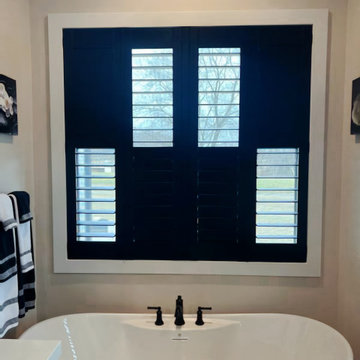 BLACK PLANTATION SHUTTERS - BLACK WINDOWS - FARMHOUSE