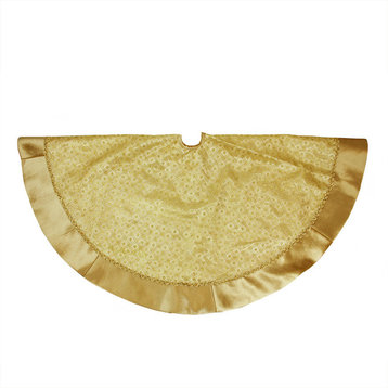 48" Gold Glittered Star Christmas Tree Skirt