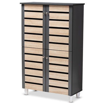 Modern & Contemporary 2-Tone Oak & Dark Gray 4-Door Shoe Storage Cabinet