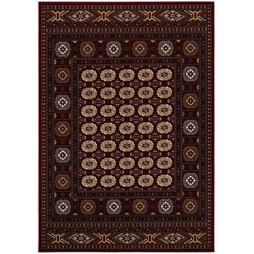 8" x 11" Red Eclectic Geometric Pattern Area Rug