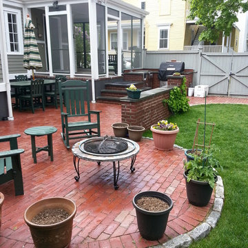 Historic House Patio, Staircase, Walkway, Sitting Wall, and Kitchen