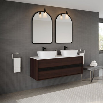 The Hammel Bathroom Vanity, Walnut, 55", Single Sink, Wall Mount