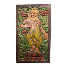 Consigned Vintage Colorful Wood Panel Buddha Wall Art Buddha Wood Wall Decor