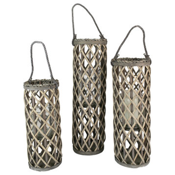 Gray Willow Lanterns Recycled Glass Candle Holder Lattice Design, 3-Piece Set