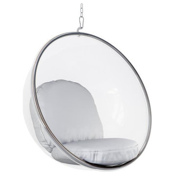 Aron Living 42" Vinyl and Steel Hanging Bubble Chair in Silver