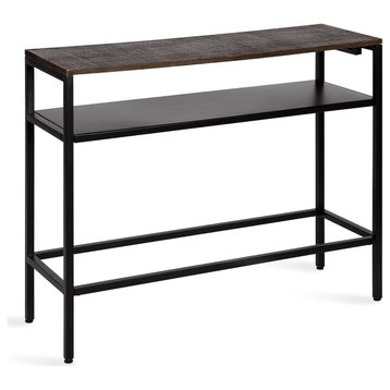Farmhouse Console Table, Metal Frame With Middle Shelf & Rustic Mango Wood Top