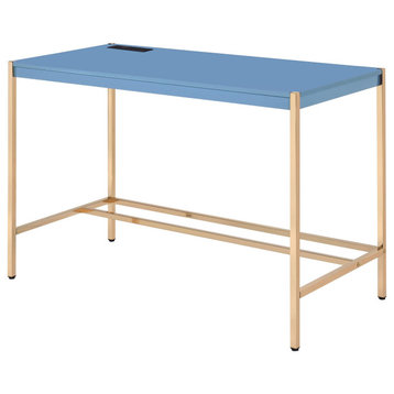 Midriaks Writing Desk WithUSB, Navy Blue and Gold Finish