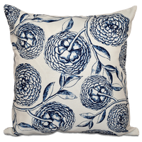 Antique Flowers, Floral Outdoor Pillow, Navy Blue, 18"x18"