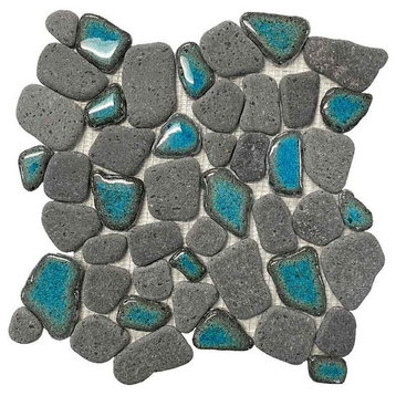Pele Glazed Pebble Blend Series Blue Hawaiian Mosaic Stone Tile for Floors W