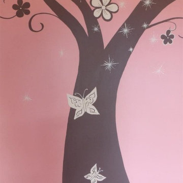 Pink girl's princess room with fairies, unicorns and butterflies