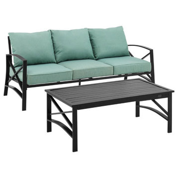 Crosley Furniture Kaplan 2 Piece Metal Outdoor Sofa Set in Mist Green