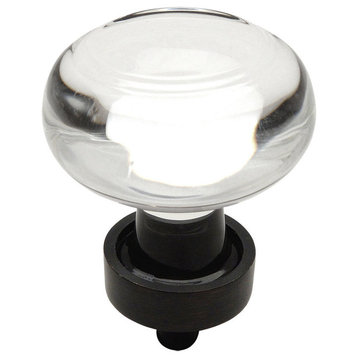 Cosmas 6355ORB Oil Rubbed Bronze and Glass Round Cabinet Knob, Clear Glass