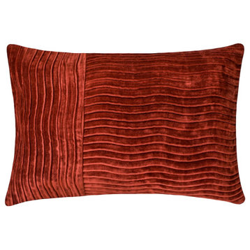 Rust Velvet 12"x20" Lumbar Pillow Cover Pintucks, Velvet - Equilibrium