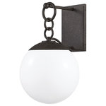 Troy Lighting - Stormy 1 Light Large Exterior Wall Scone, French Iron - Stormy takes the globe light outdoors, the opal glossy shade a nod to mid-century design. Finished in French Iron for an elegant touch, the design features a rectangular backplate offset with a circular chain detail. Available in two sizes. Wet rated.