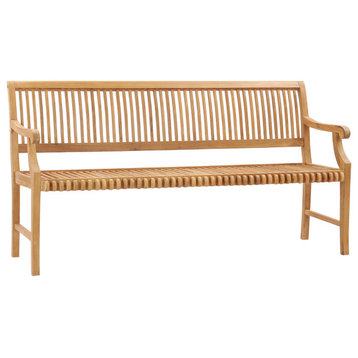 Teak Wood Castle Outdoor Patio Bench with Arms, 6 ft