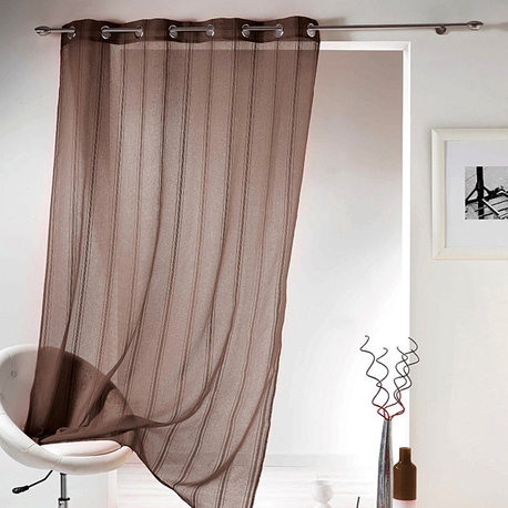 Sheer Curtain Panel with Stripes, Light & Airy Drapery, 95 x 55 Inches, Brown, 1 Panel