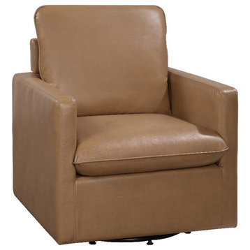 Furniture of America Elm Transitional Faux Leather Swivel Chair in Brown