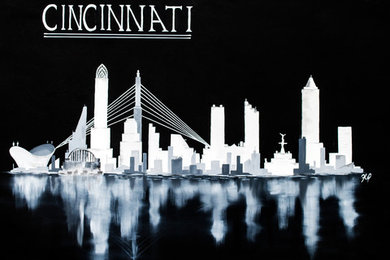 Cincinnati Skyline - black and white