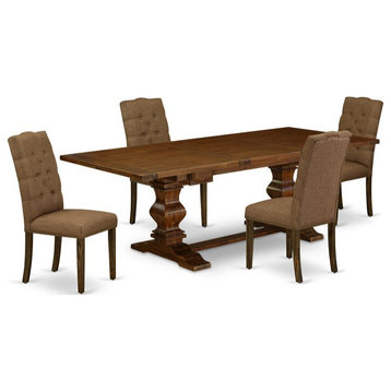 East West Furniture Lassale 5-piece Wood Dining Set in Walnut/Brown Beige