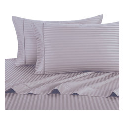 Royal Tradition - 600TC 100% Long Staple Cotton Stripe Sheet Set, Lilac, Split King - Sheet And Pillowcase Sets