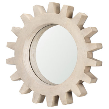 Sterling Cog I 17" Round White Wood Frame Mirror
