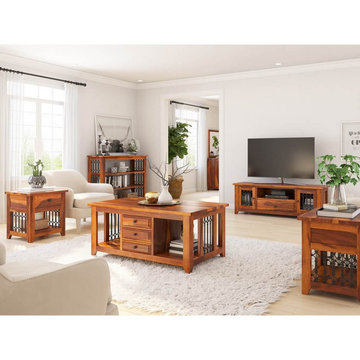 San Francisco Rustic Solid Wood & Iron Grill 5 Piece Living Room Set