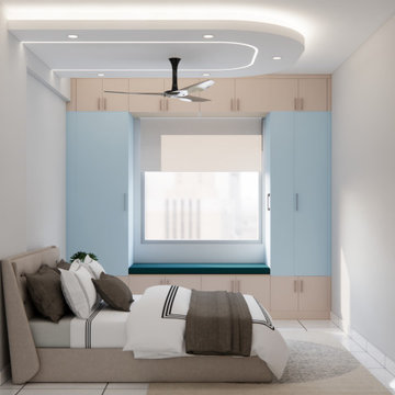 Modern Bedroom with Light Blue Wardrobes