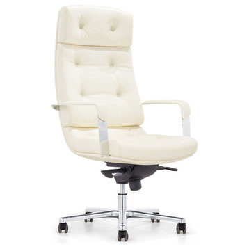Perot Modern Fully Reclining Adjustable Executive Chair Cream Top Grain Leather