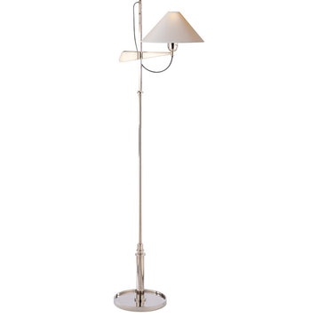 Hargett Floor Lamp, 1-Light Bridge Arm,  Nickel,  Paper Shade, 56.5"H