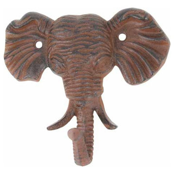 Antiqued Reproduction Cast Iron Elephant Head Single Hook Wall Decor
